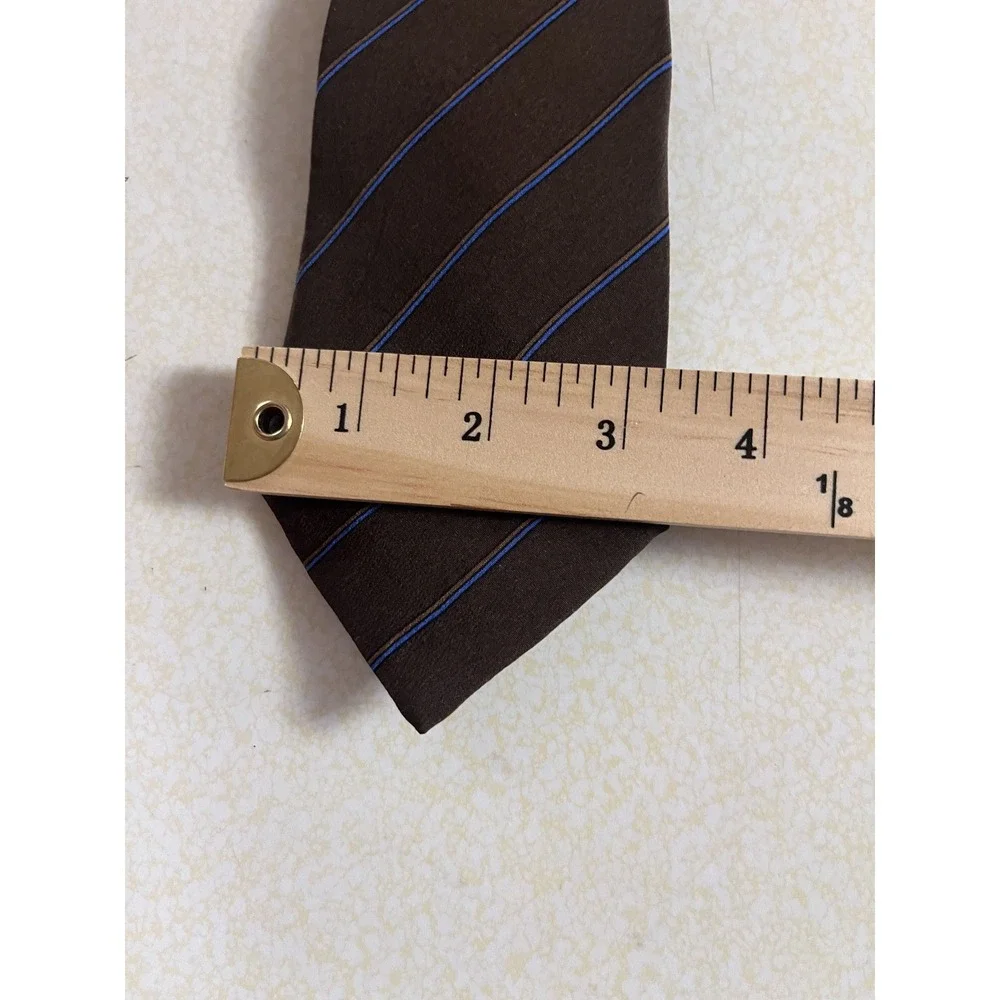 Vintage Roy Moses Menswear 100% Silk Tie Striped Blue Brown Made in USA 70s